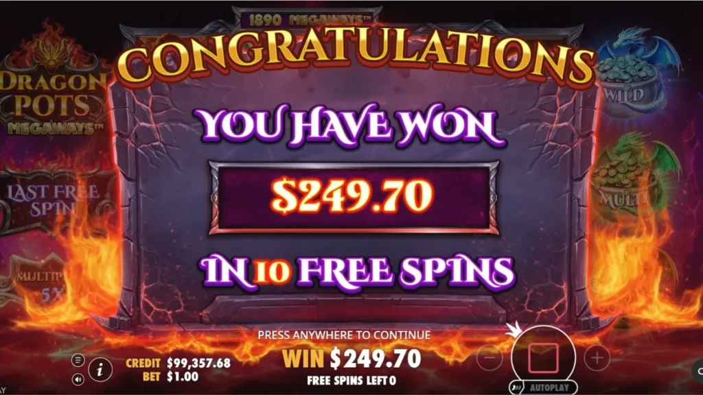Tampilan visual slot Dragon Pots Megaways dengan latar belakang sarang naga