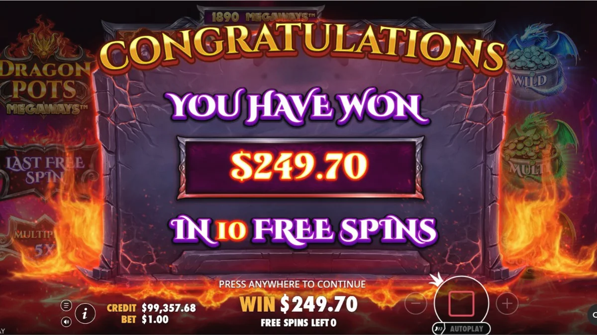 Tampilan visual slot Dragon Pots Megaways dengan latar belakang sarang naga